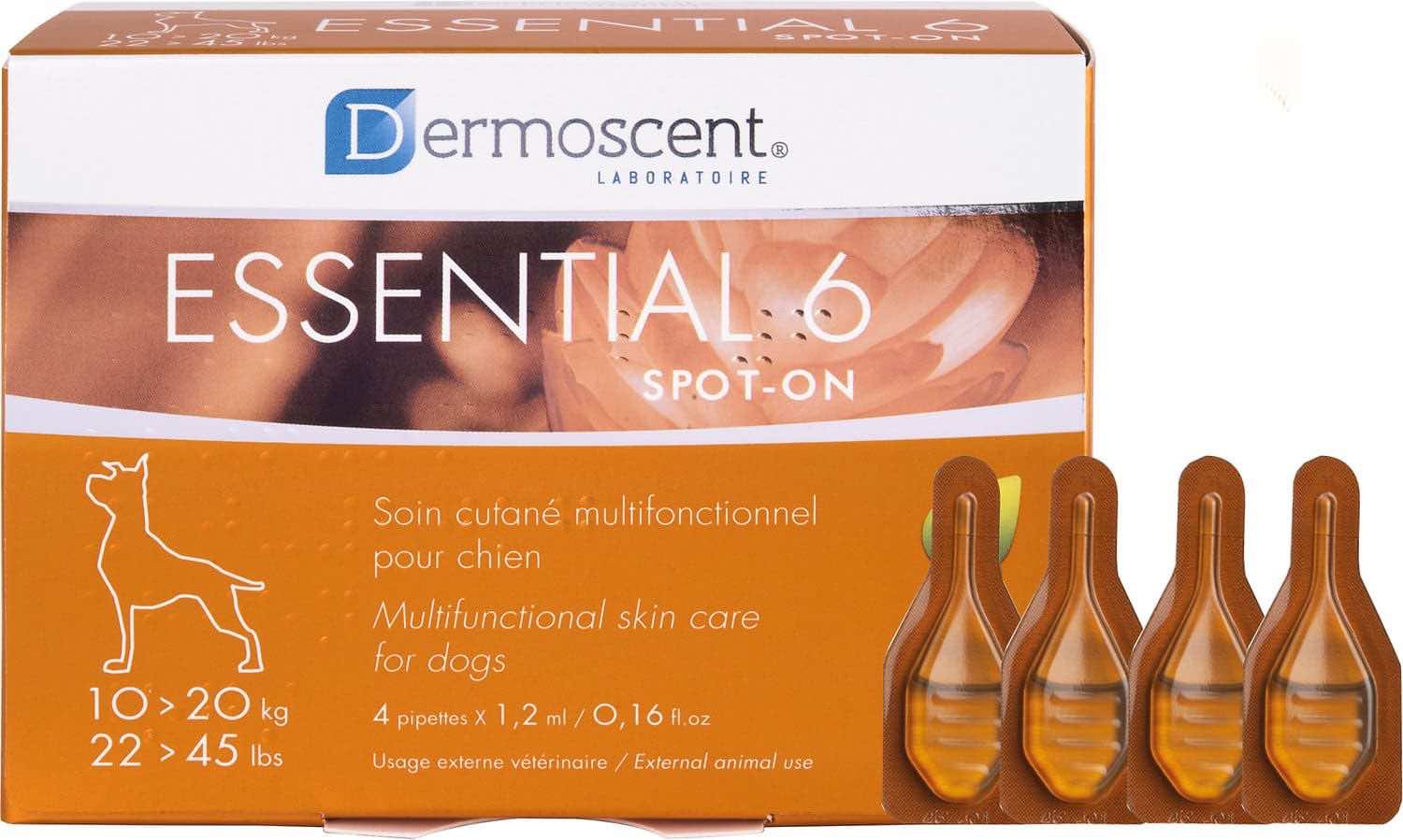 Essential 6 Spot-On for Dogs 22-45 lbs 4 x 0.16 oz (1.2 ml) pipettes 1