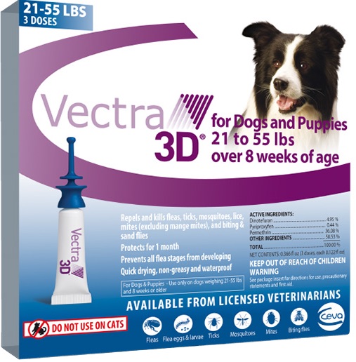 Vectra 3D 3 dosis para perros y cachorros de 21 a 55 libras 1