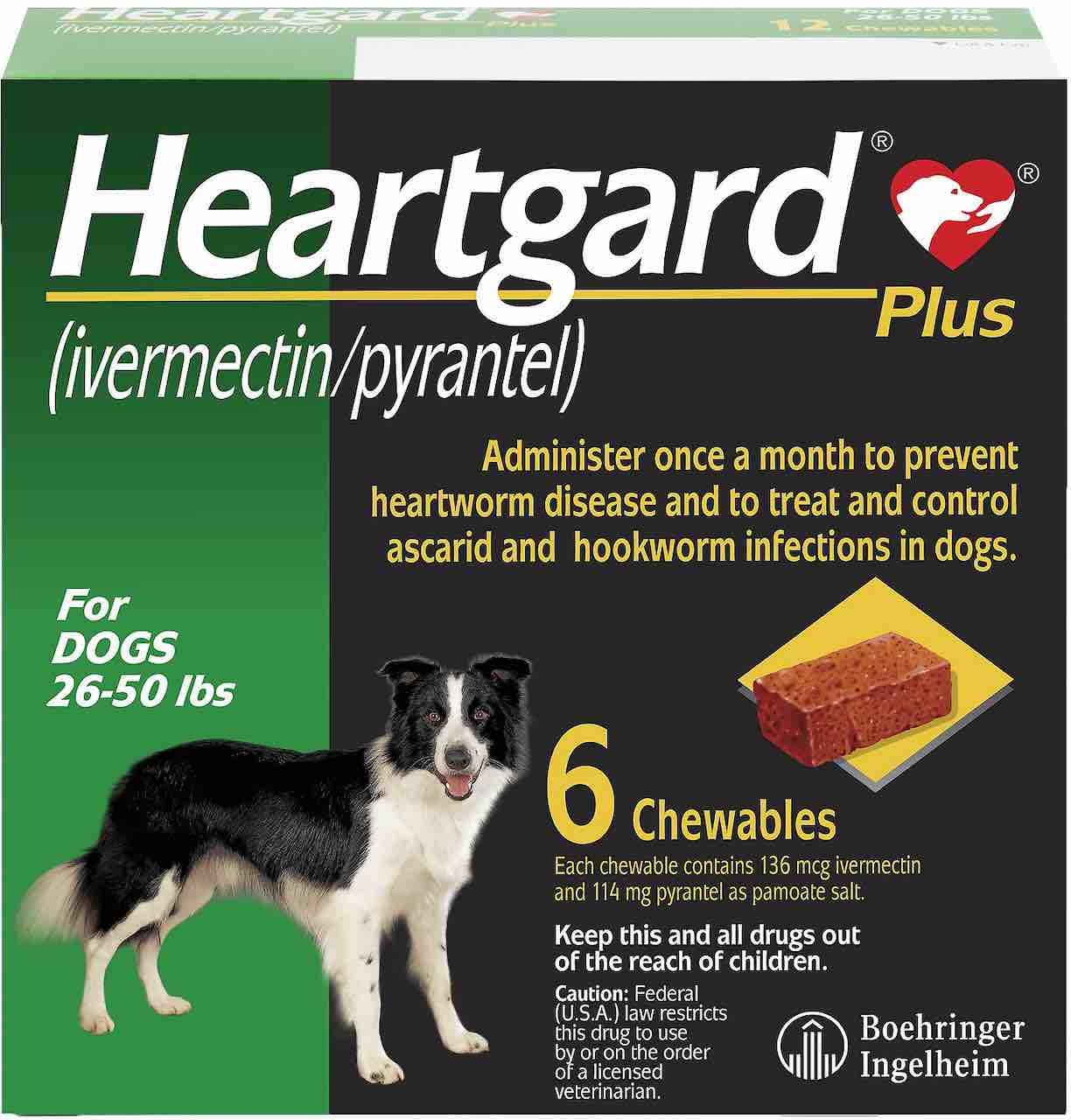 Heartgard Plus Chewables 6 doses for dogs 26-50 lbs (Green) 1