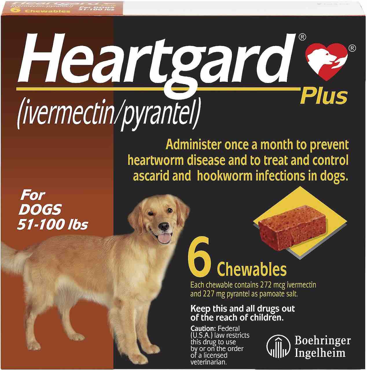 Heartgard Plus Chewables for dogs 51-100 lbs (Brown) 6 doses 1