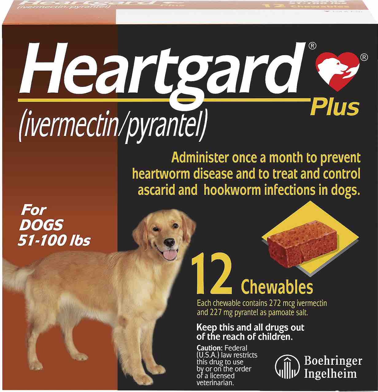 Heartgard Plus Chewables for dogs 51-100 lbs (Brown) 12 doses 1