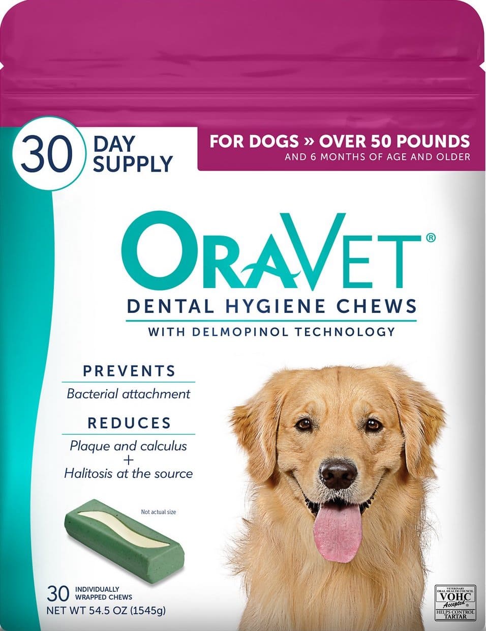 OraVet Masticables para la Higiene Dental para perros de más de 50 libras 30 comprimidos 1