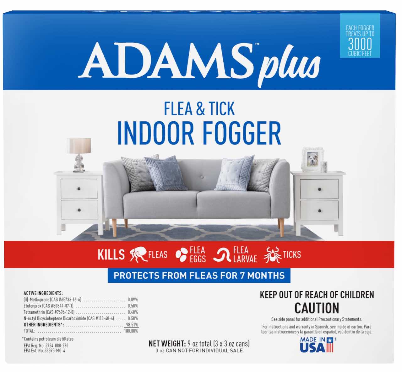 Adams Plus Flea & Tick Indoor Fogger 3 x 3 oz cans 1
