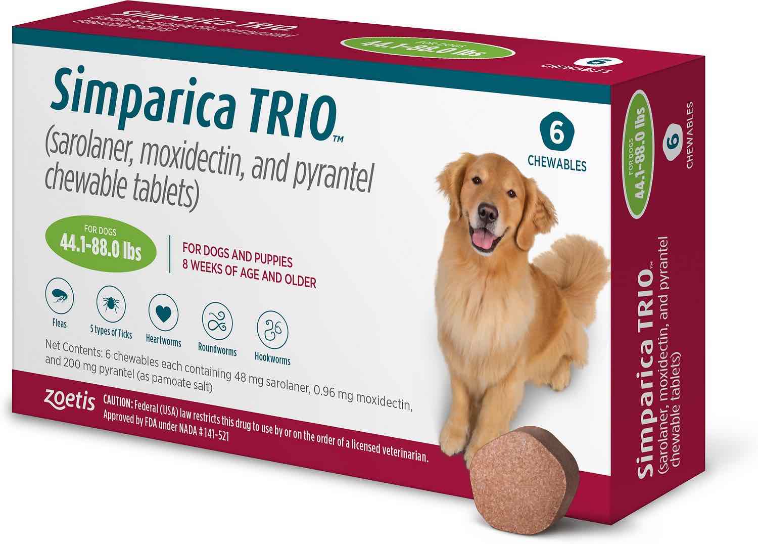 Simparica Trio 6 chewable tablets for dogs 44.1-88 lbs (Green) 1