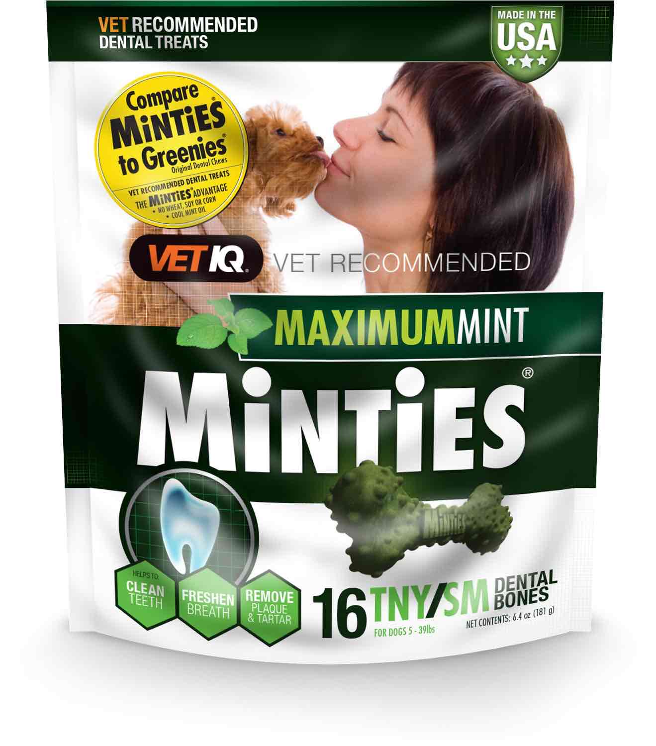 VetIQ Minties 16 dental bones Tiny/Small for dogs 5-39 lbs 1