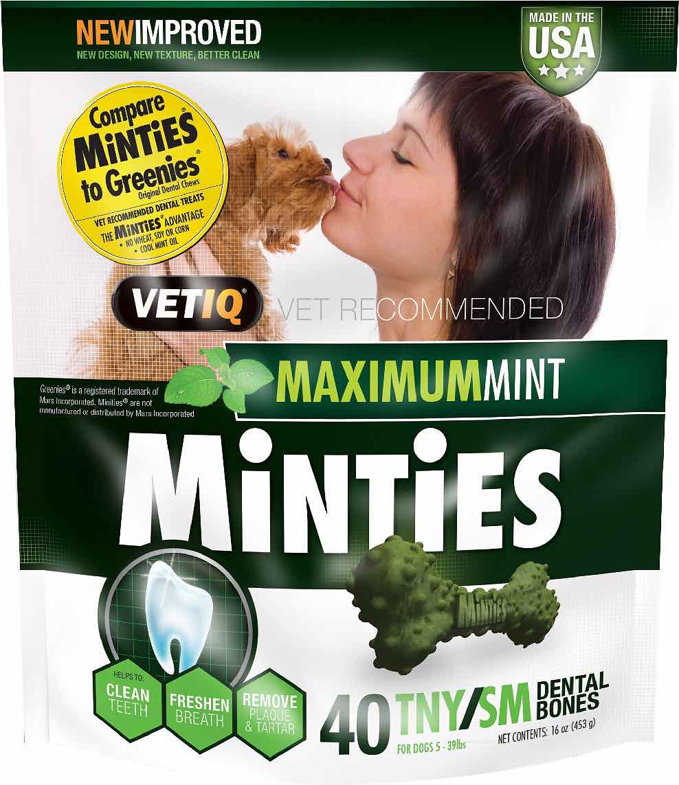 VetIQ Minties Tiny/Small for dogs 5-39 lbs 40 dental bones 1