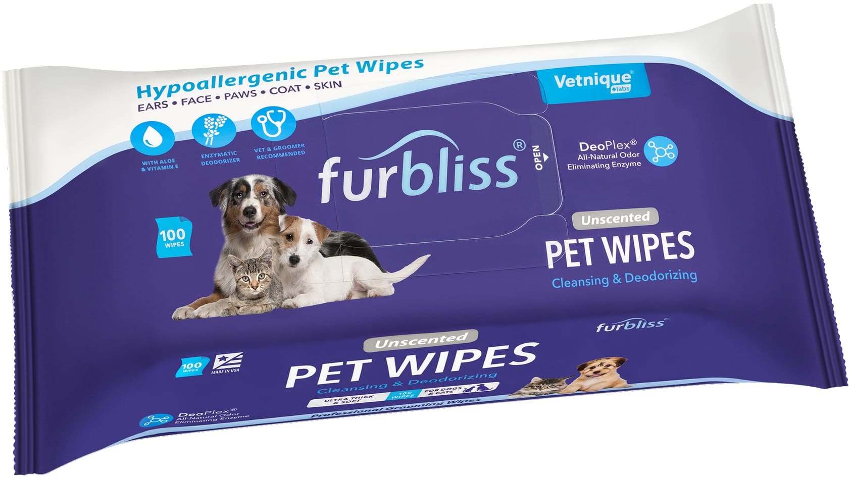 Furbliss Hygienic Grooming Pet Wipes Unscented 100 count (Single) 1