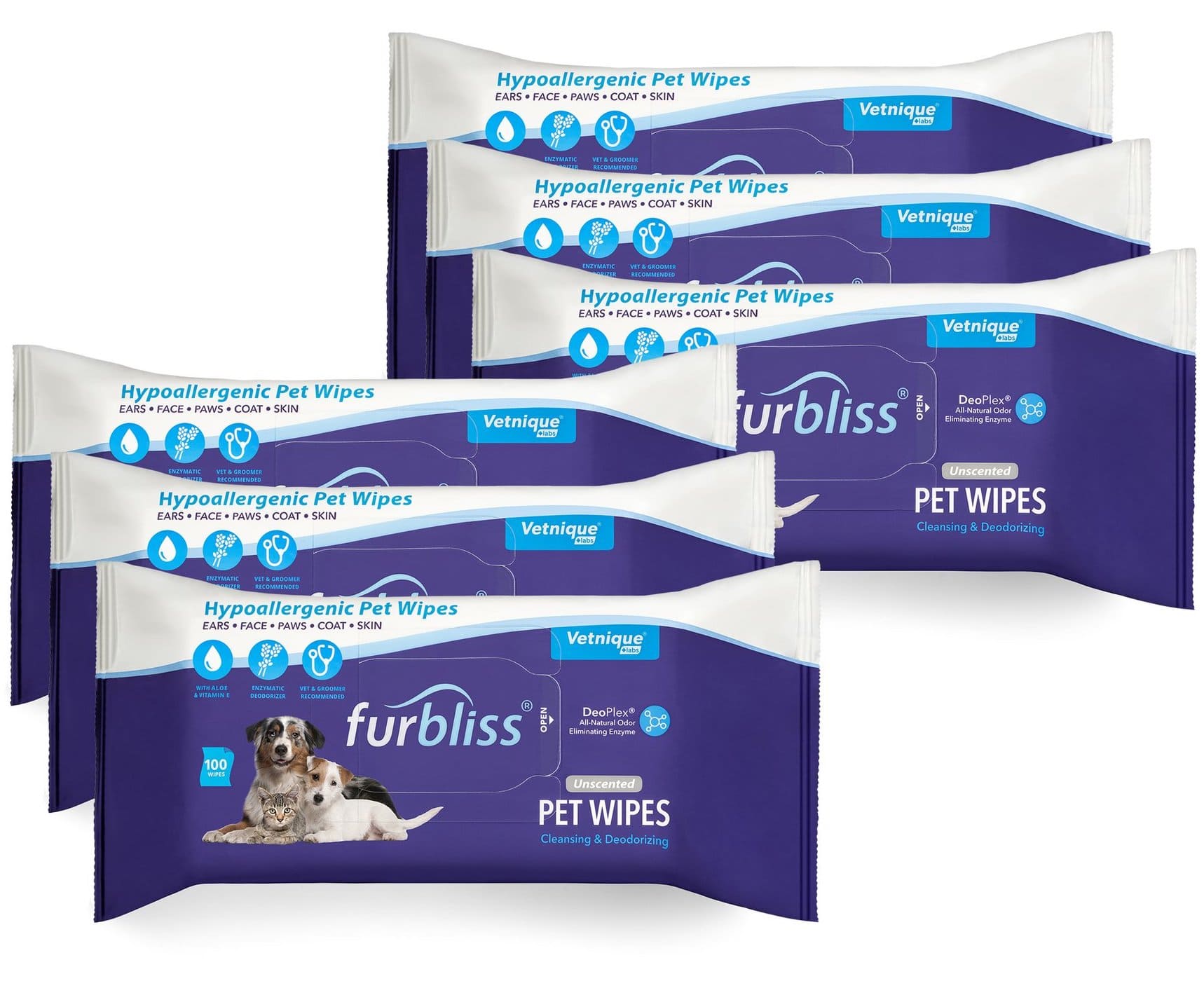 Furbliss Hygienic Grooming Pet Wipes Unscented 100 count (6 Pack) 1