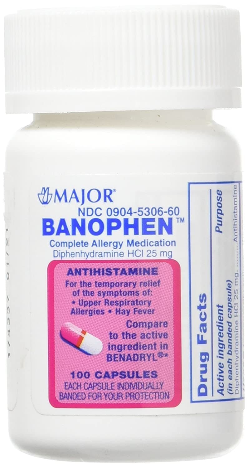 Banophen Diphenhydramine HCI Cápsulas 100 capsules 25 mg 1