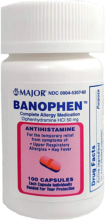 Banophen Diphenhydramine HCI Cápsulas 100 capsules 50 mg 1