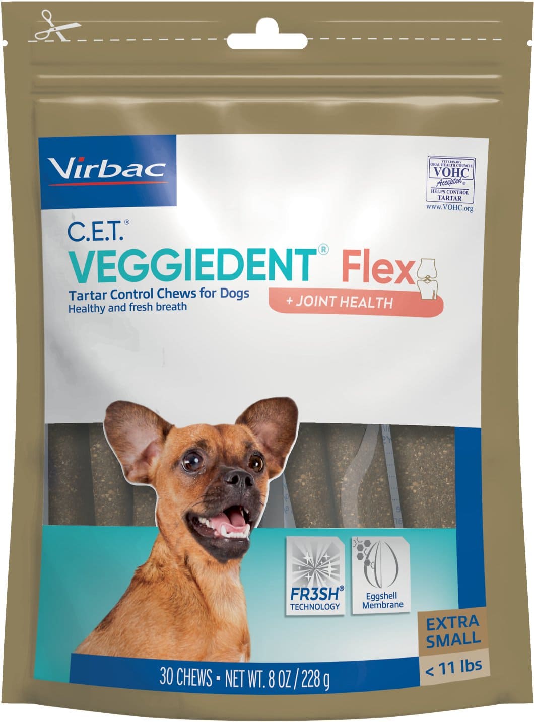 C.E.T. VeggieDent Flex + Salud Articular 30 chewxs for extra small dogs up to 11 bs 1