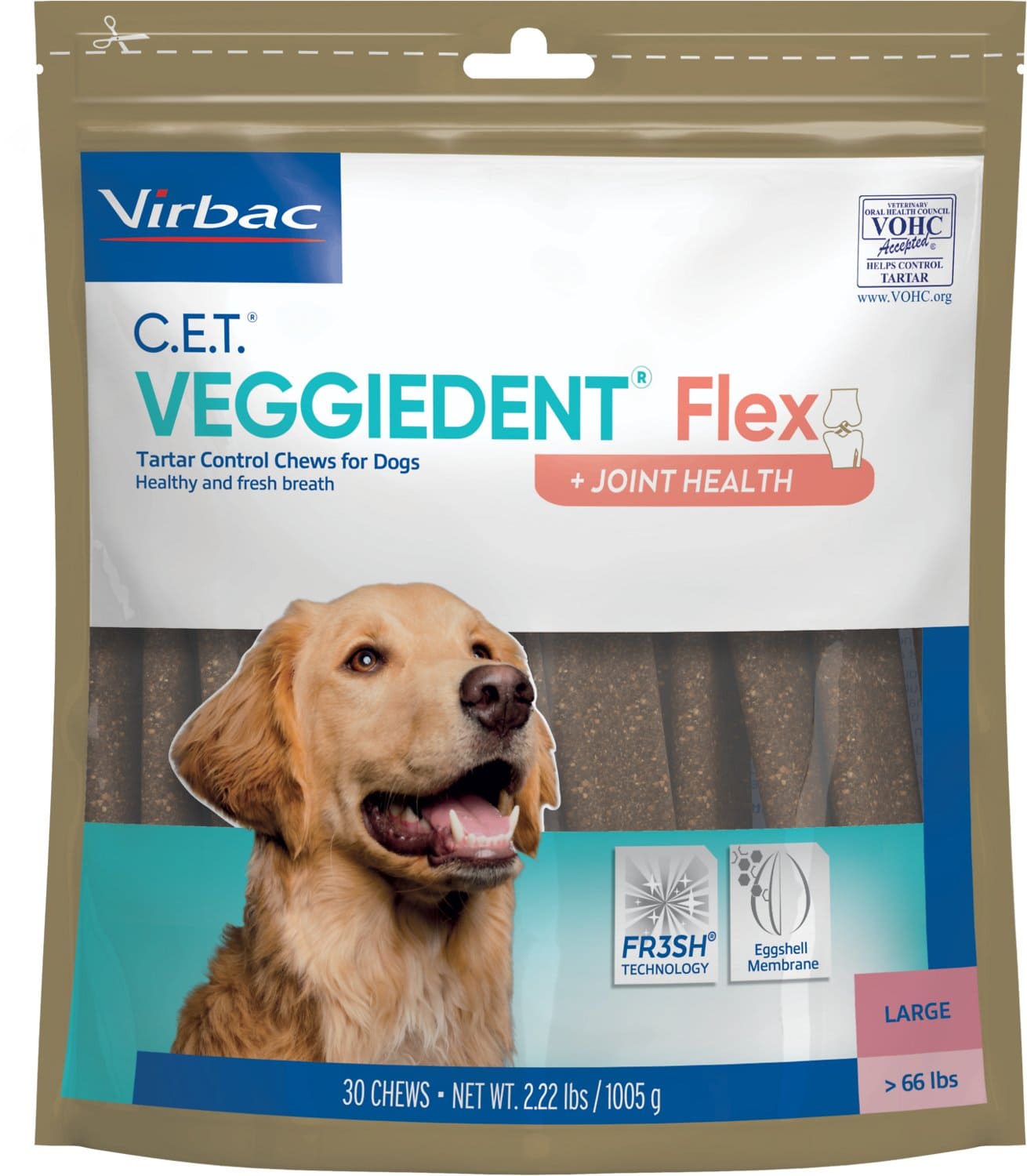 C.E.T. VeggieDent Flex + Salud Articular for large dogs over 66 lbs 30 chews 1