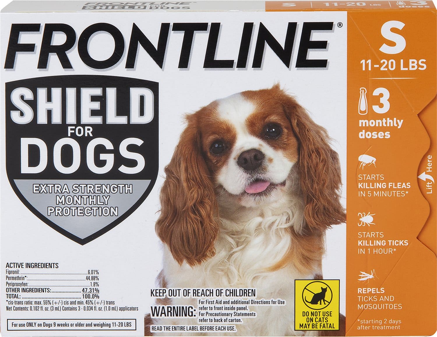 Frontline Shield 3 doses (3-month protection) for small dogs 11-20 lbs (Orange) 1