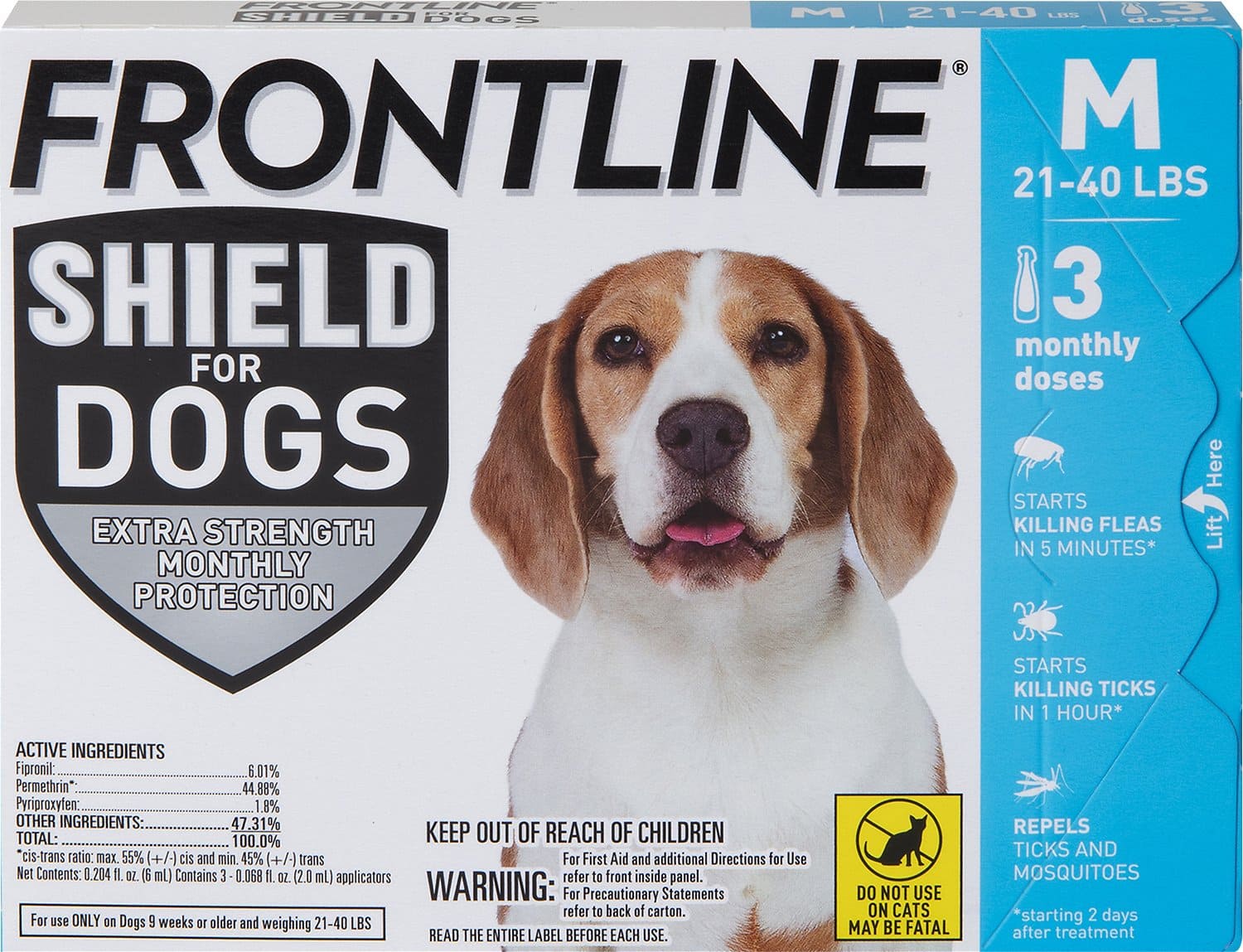 Frontline Shield 3 doses (3-month protection) for medium dogs 21-40 lbs (Blue) 1
