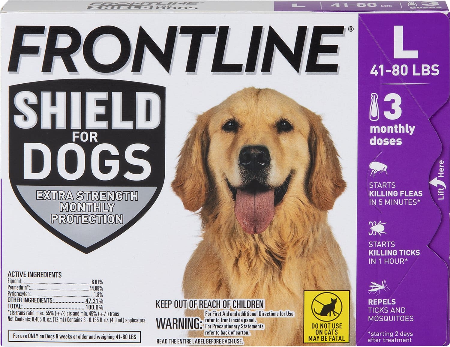 Frontline Shield for large dogs 41-80 lbs (Purple) 3 doses (3-month protection) 1