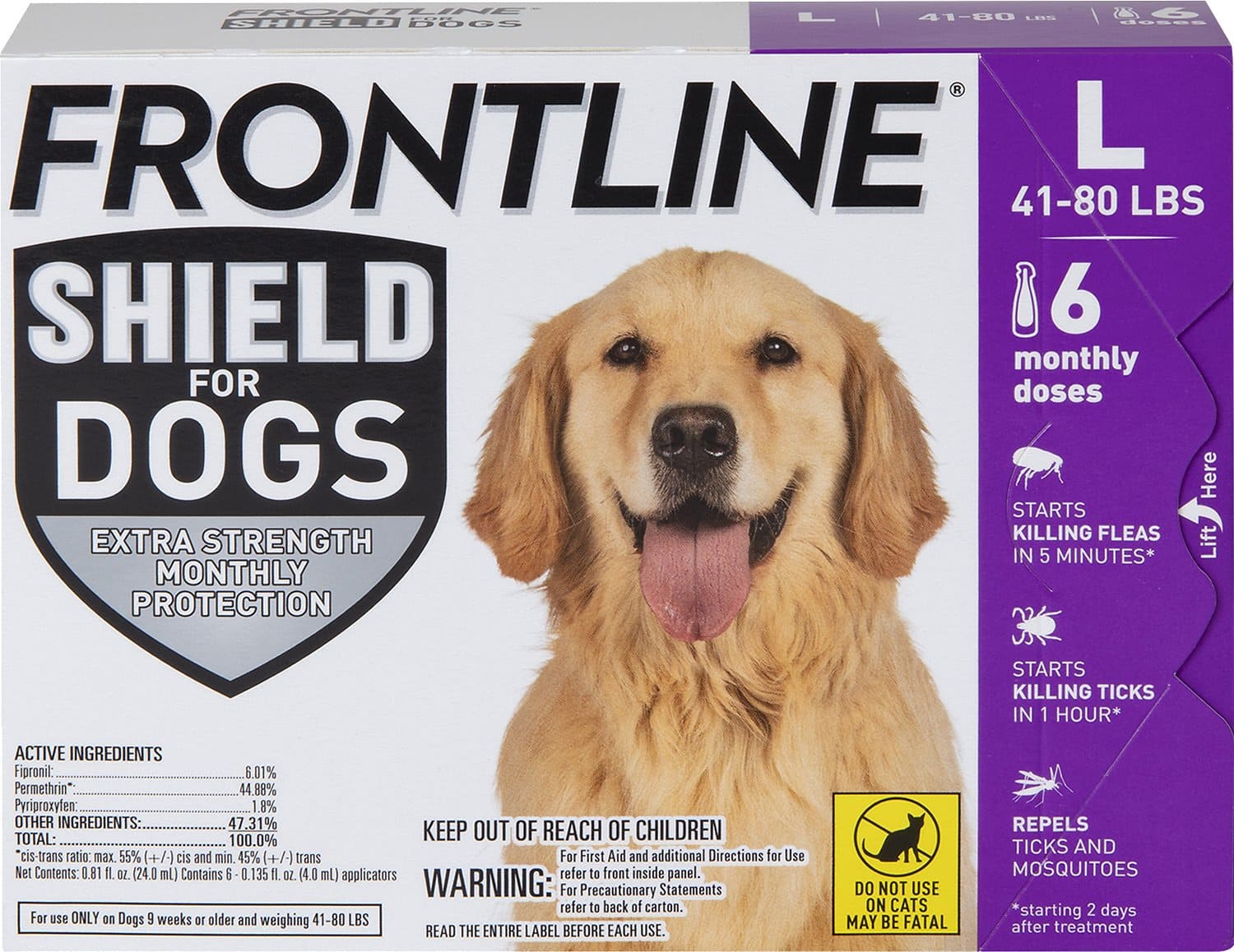 Frontline Shield 6 doses (6-month protection) for large dogs 41-80 lbs (Purple) 1