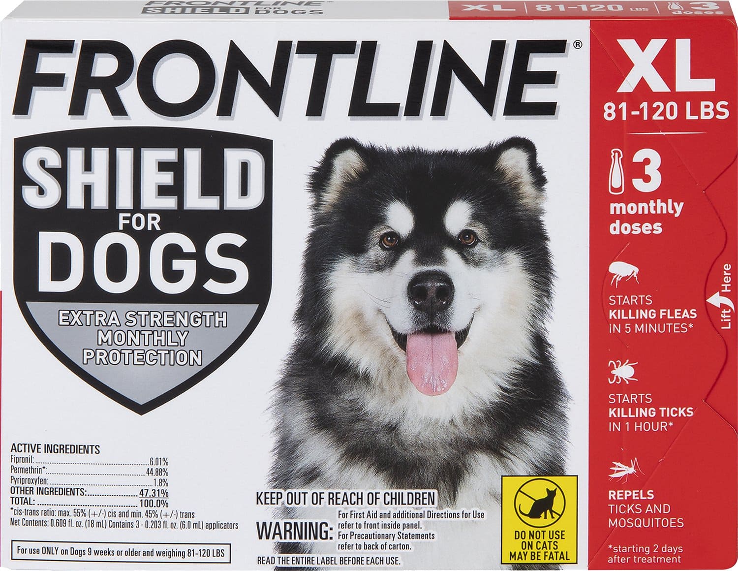Frontline Shield 3 doses (3-month protection) for extra large dogs 81-120 lbs (Red) 1