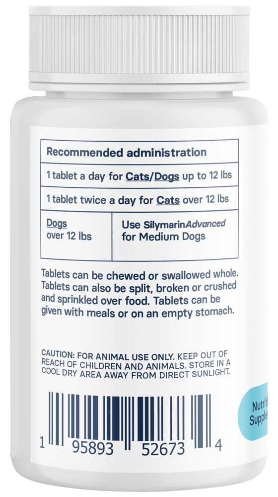 SilymarinAdvanced para gatos y perros pequeños hasta 12 lbs 30 comprimidos 90 mg 2